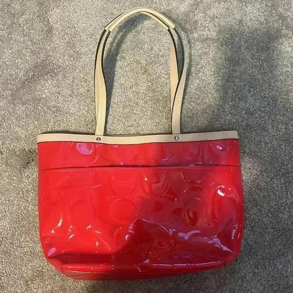 Red and cream Coach purse - Picture 2 of 5